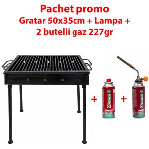 Pachet promo - Gratar metalic 50x35 (5208) + Lampa gaz (ZTS 5412) + 2 Butelii 227gr. (5214)