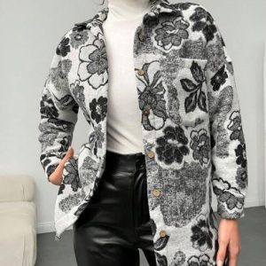 Jacheta cu imprimeu floral si buzunar
